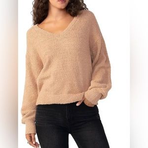 NWT Sanctuary V-neck textured teddy, balloon sleeve pullover sweater XL Camel
